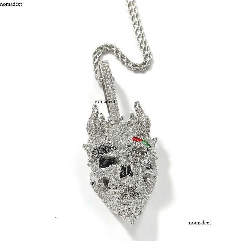 Iced Out Rose Skull Pendant Necklaces Mens Gold Necklace Fashion Punk Hip Hop Jewelry 2d