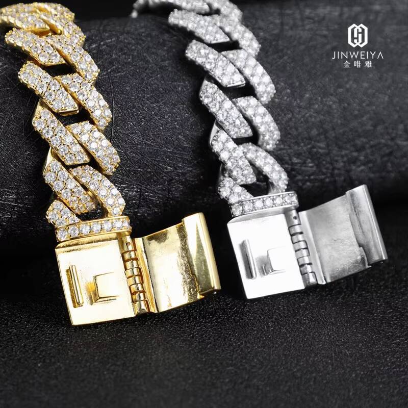 Hip Hop 16mm VVS Moissanite Iced Out Diamond 925 Sterling Silver Men Necklace Gold Chain Miami Cuban Link Chain