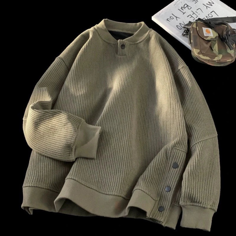 Winter Solid Color Mens Sweater Retro Lazy Style Pulling Flower Knitted Mens Loose Lace Sweater 240930