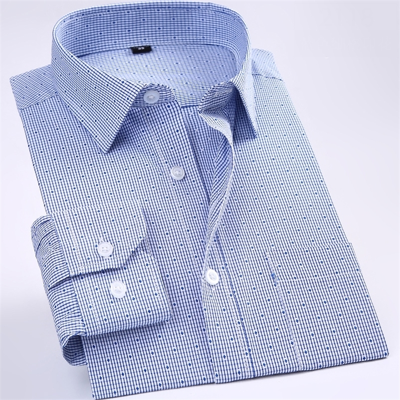 Men's Casual Shirts New non-iron regular fit men long sleeve business men shirts easy care striped/plaid dot floral tops for male 230505