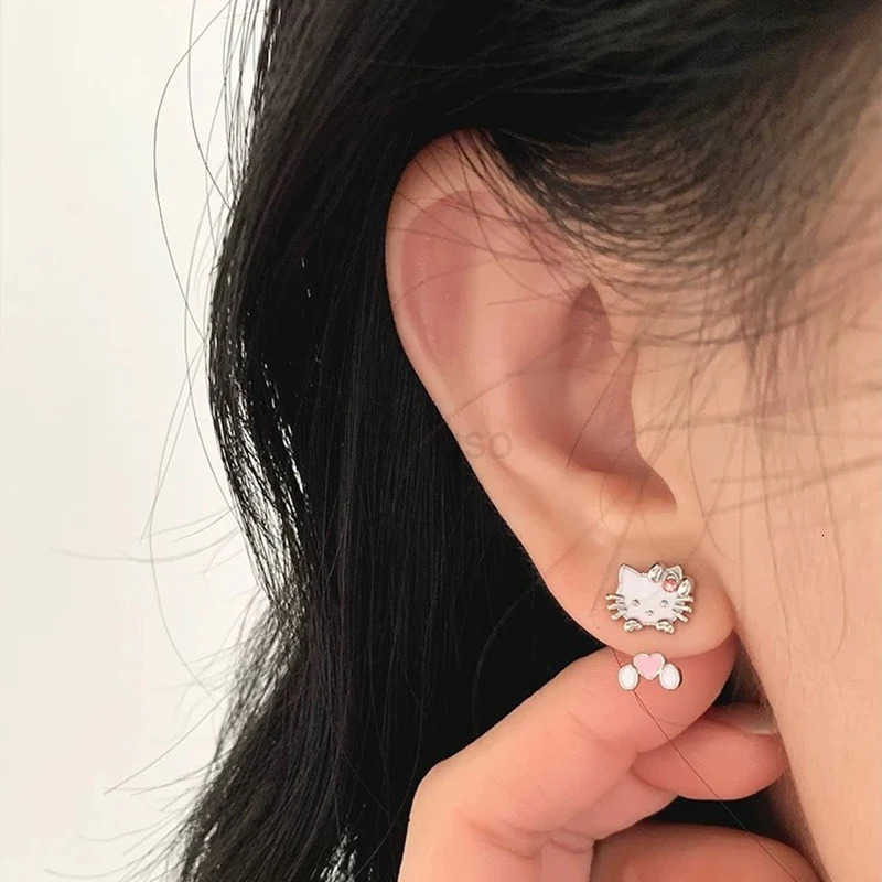 Sanrio 1Pair Kawaii Hello Kitty Earrings Cute Cartoon Stud Earrings For Women Girls Trendy Sweet Earrings Jewelry Accessories L250925