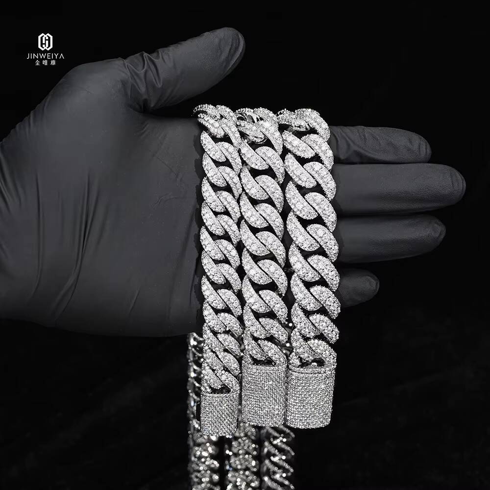 Best Price 14mm18mm Two Rows Moon Shape Ice Out Cuban Chain S925 Silver VVS Moissanite Chain Men Rapper Hiphop Necklace