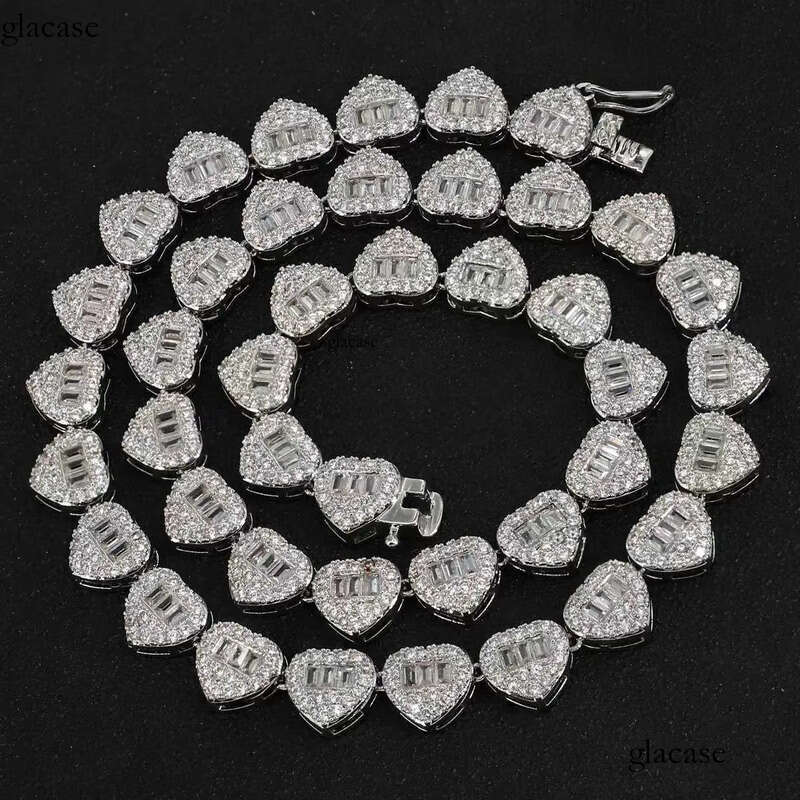 VVS Moissanite Dia Iced Out Heart Shape Tennis Chain NecklaceDropshipping Hip Hop Jewelry 13mm Sterg Sier