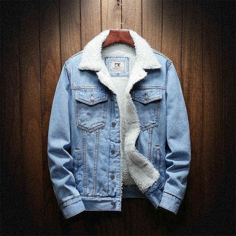 Men Winter Jean Jackets Outerwear Warm Denim Coats Men Large Size Wool Liner Thicker Winter Denim Jackets Plus Size XS-6XL 211110