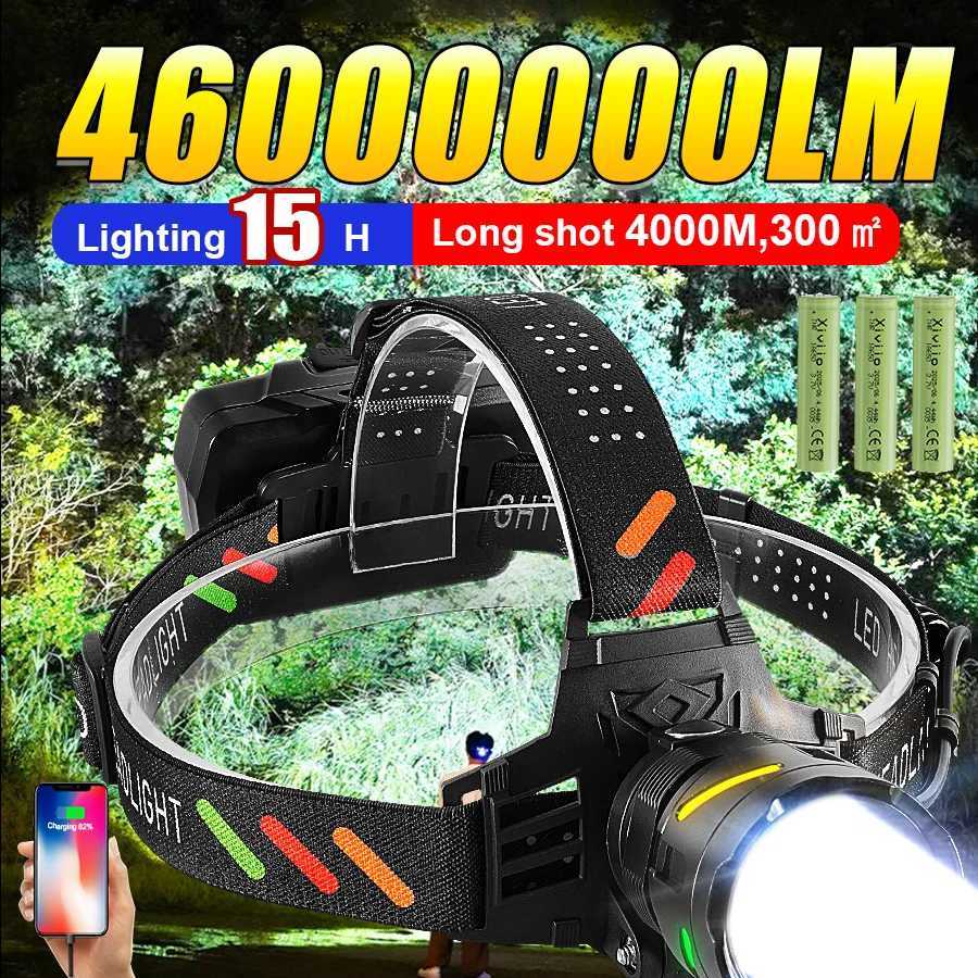 2025 46000000LM Powerful Headlamp Portable Rechargeable Lamp Super Powerful Head Flashlight Long Range LED Headlamp For Fishing J250925