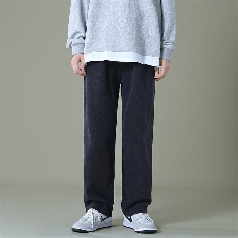 Men's Jeans Autumn men's black denim wide leg trousers street clothes straight loose elastic waist jeans Korean men's Trousers 230412