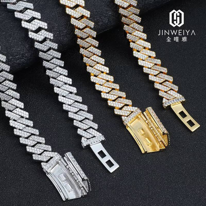Mens 14K Gold Plated Hip Hop Style Necklace Iced Out Moissanite with Cuban Link Chain Fashion Statement Jewelry