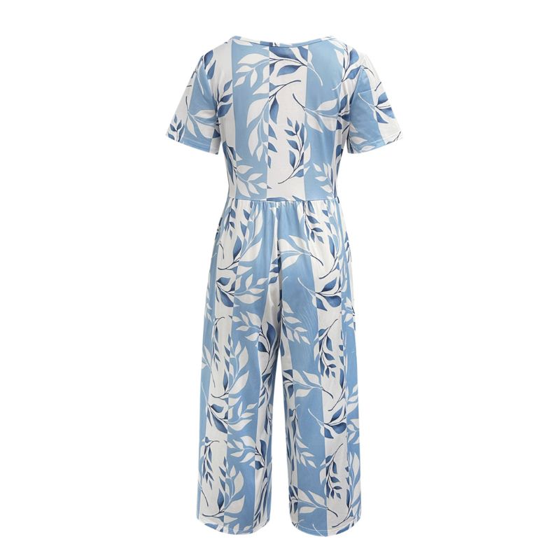 Summer Ready Milk Silk Flared Jumpsuit for Ladies with Flowery Pattern Comfortable Casual Outfit for Vacations-CF52755