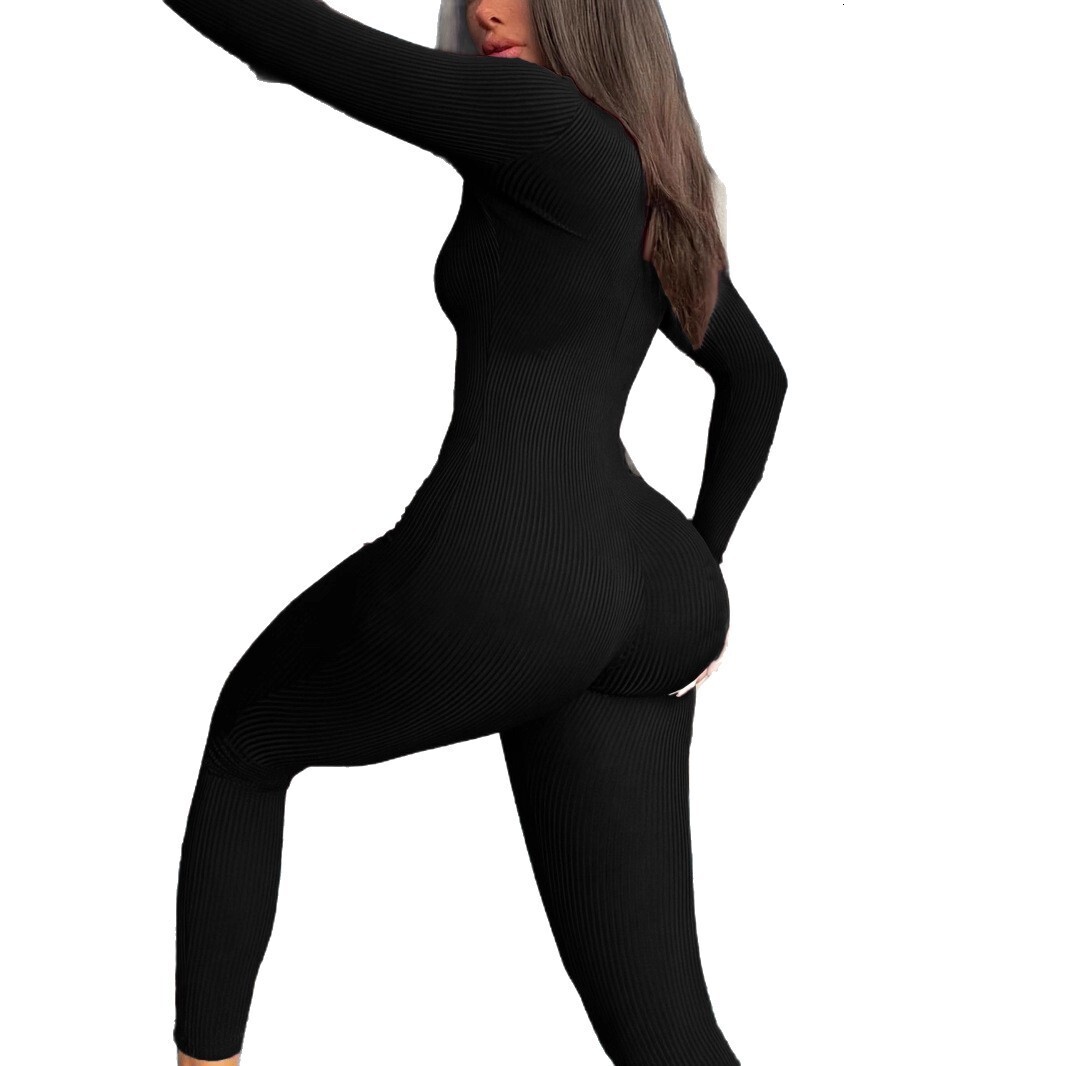 2025 New Autumn Casual Ribbed Zipper Sports Jumpsuit