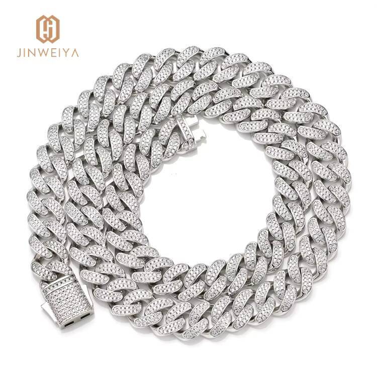 Size Cuban Link Moissaniteium S925 Silver 12mm 3Row HipHop Bracelet Fashionable Style Mens Fine Chain Link Bracelets