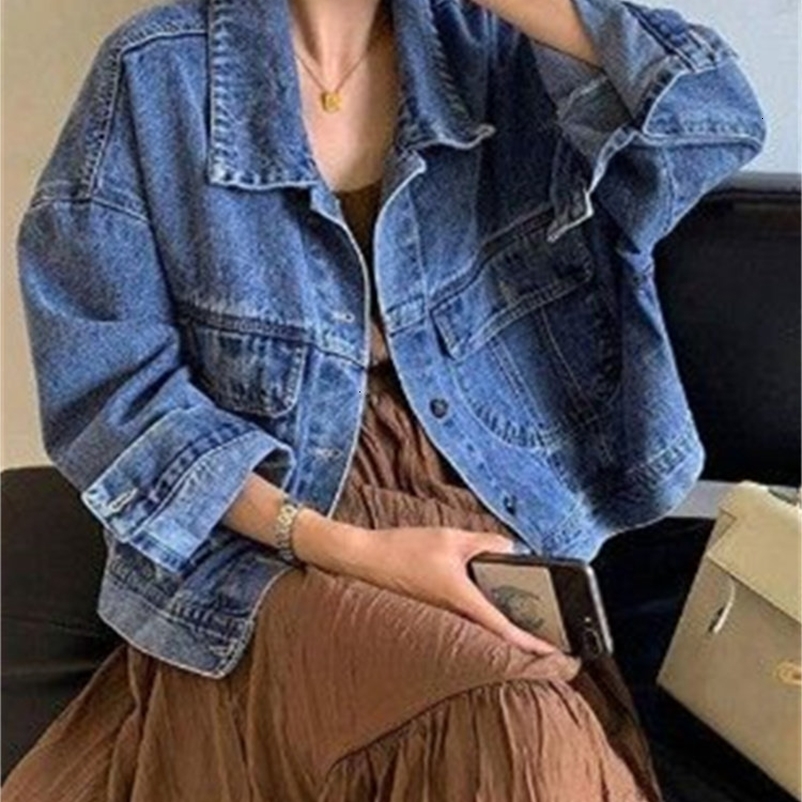 Women's Jackets Syiwidii Denim Jacket Women Vintage Turn Down Collar Long Sleeve Korean Fashion Jeans Jackets Chic Oversized Casual Coats 230427