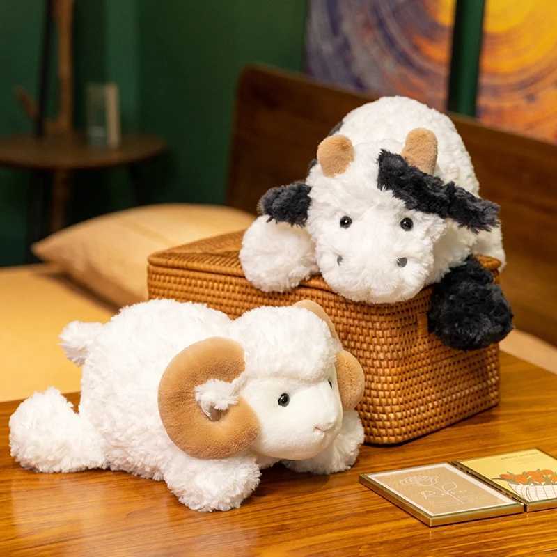 Premium Cozy Lie Prone Goat Cow Plush Toy 2350CM Soft Fluffy Cartoon Sheep Cattle Doll Lovely Kids Appease Gift C250925