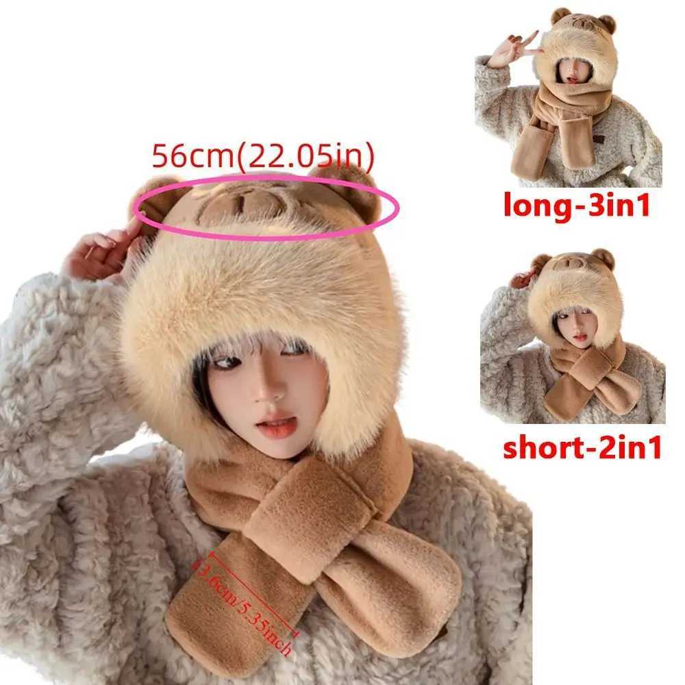 Fashion 3 in 1 Capybara Hat Scarf Set Panda Warm Scarf Hat Glove for Wen Casual Cute Cartoon Plush Hat Lady X250925