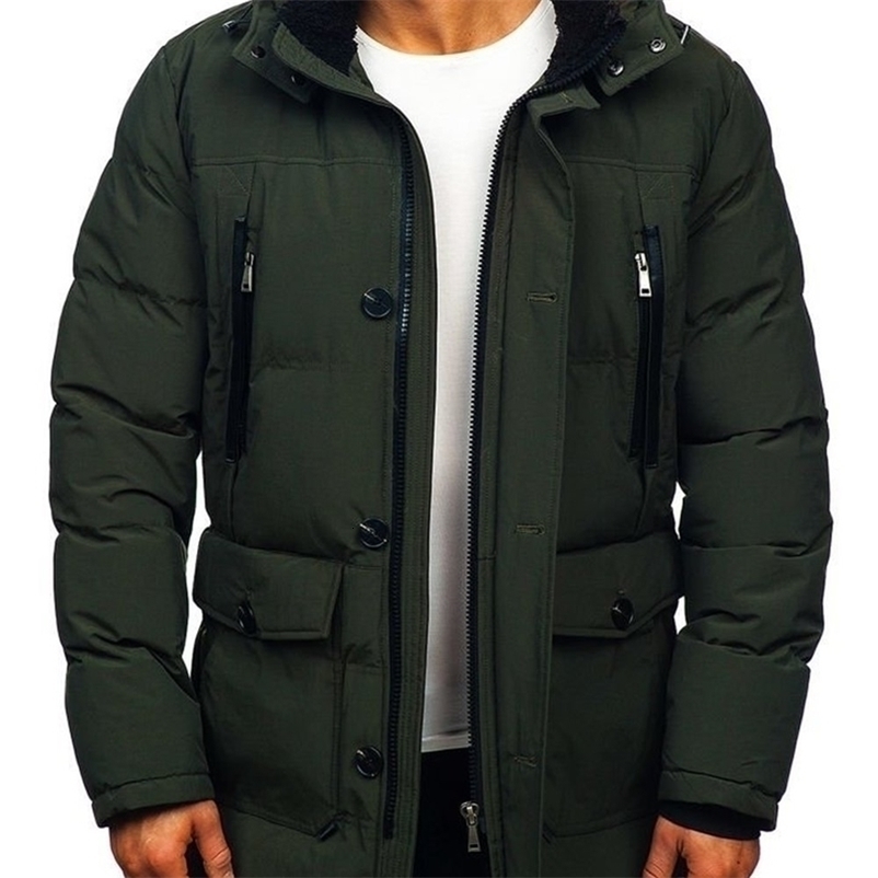 ZOGAA Fashionable Men's Zipper Hooded Long Warm Cotton Jacket 211014