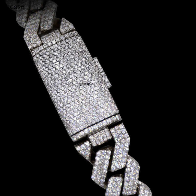 Vvs Moissanite 3 Row Rounded Dia Sterling Solid Sier Miami Cuban Link Chain Fully Ice Out Hip Hop Jewelry