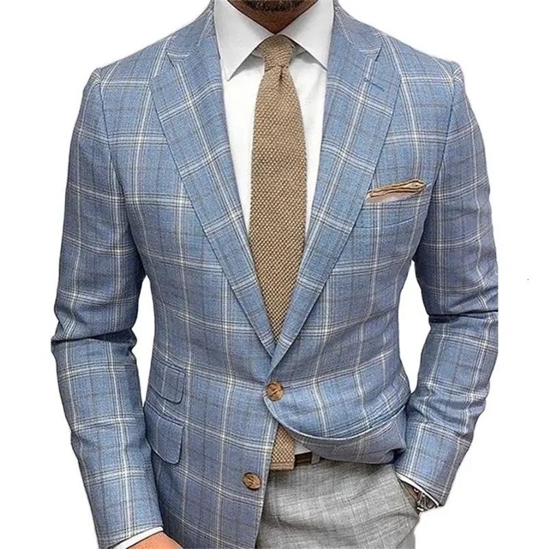 Men's Suit Jacket Checkered Striped Lapel Long Sleeved Casual Double Button Slim Fitting men clothing wedding suits for men 240117