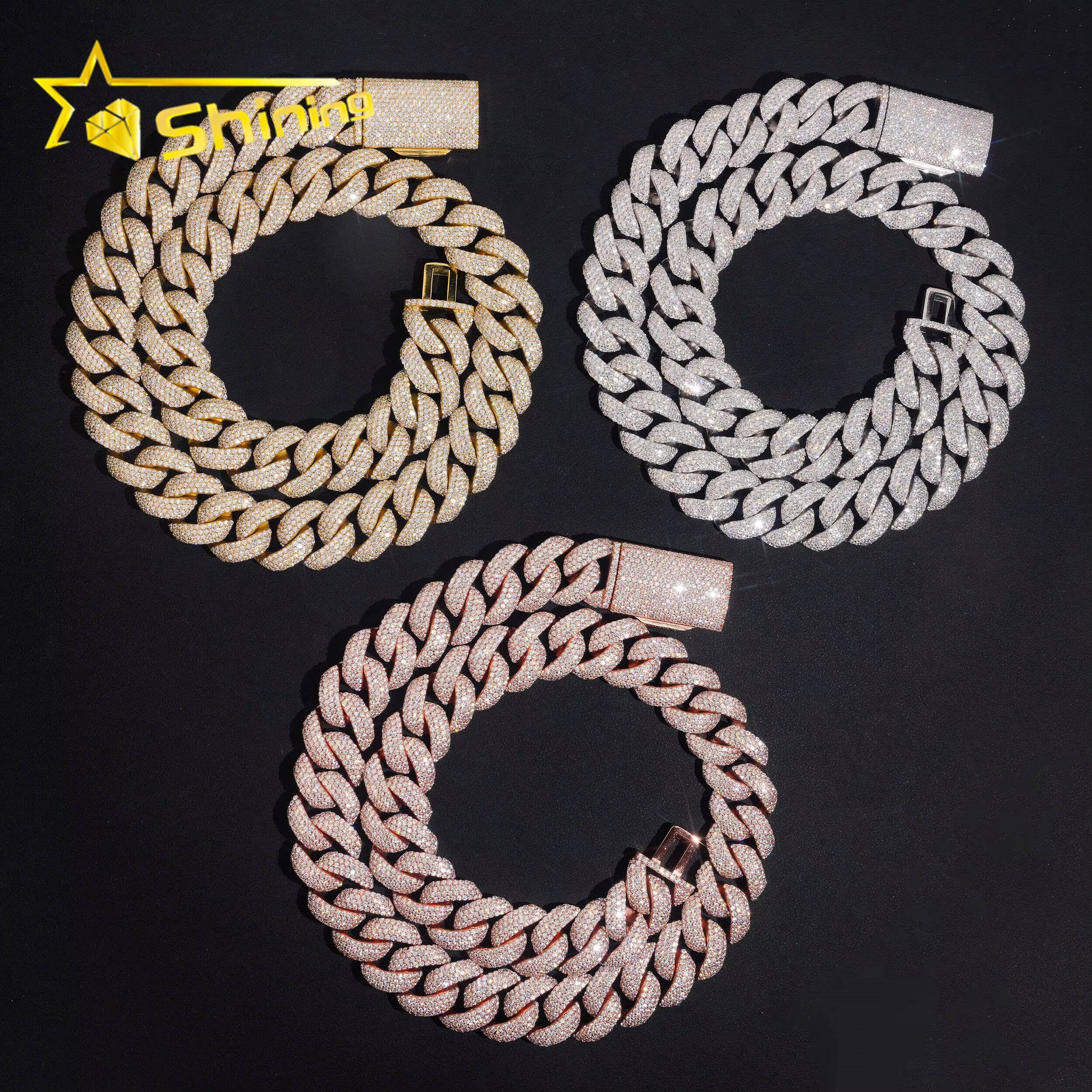 Hip Hop Jewelry 20mm 4 Rows Chain Solid 925 Sterling Silver GRA Certificate Iced Out Necklace Moissanite Cuban Link Chain