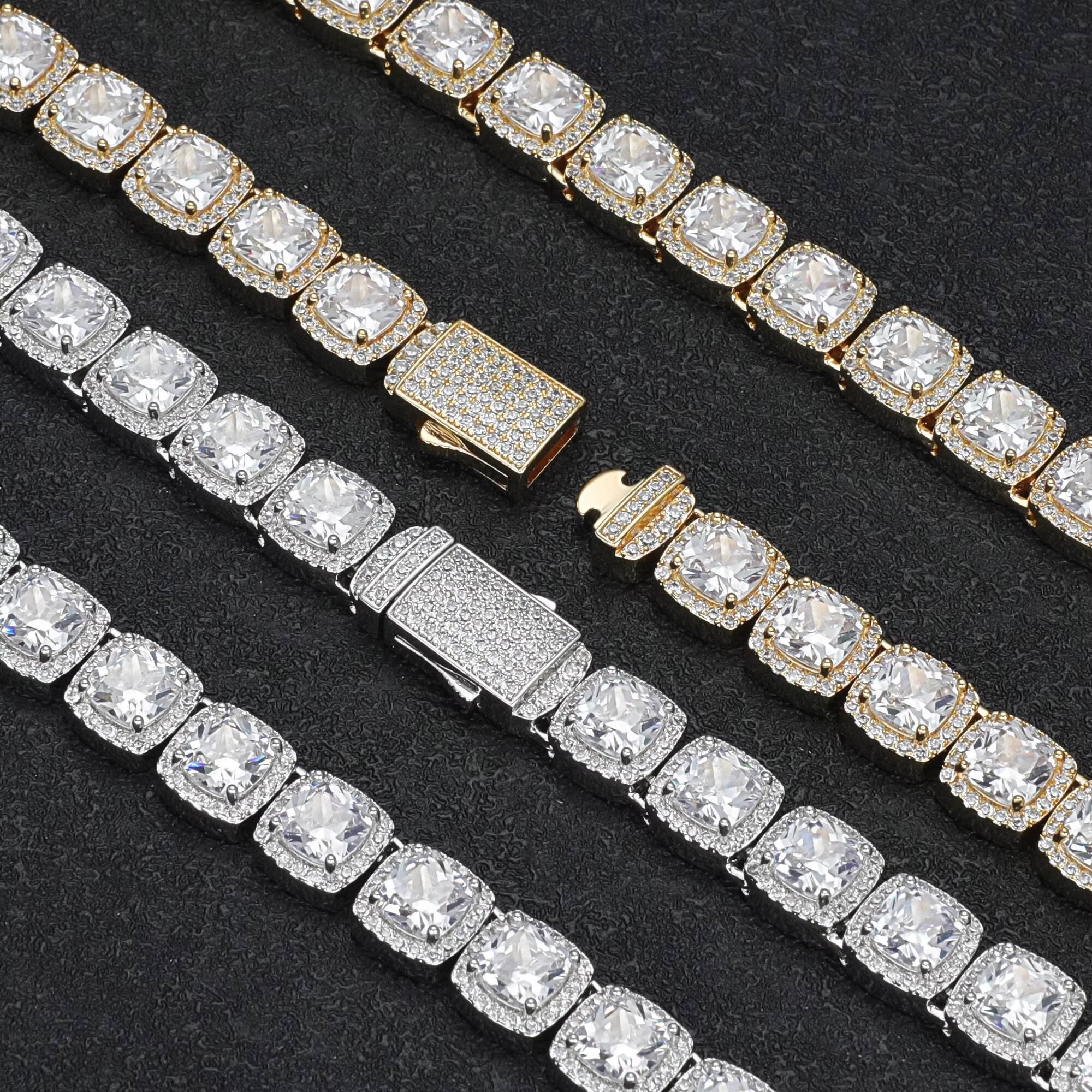 JWY Mens Cuban Link Chain Necklace Economical 925 Silver and Gold Plated Fine Moissanite Jewelry for Party and Gift