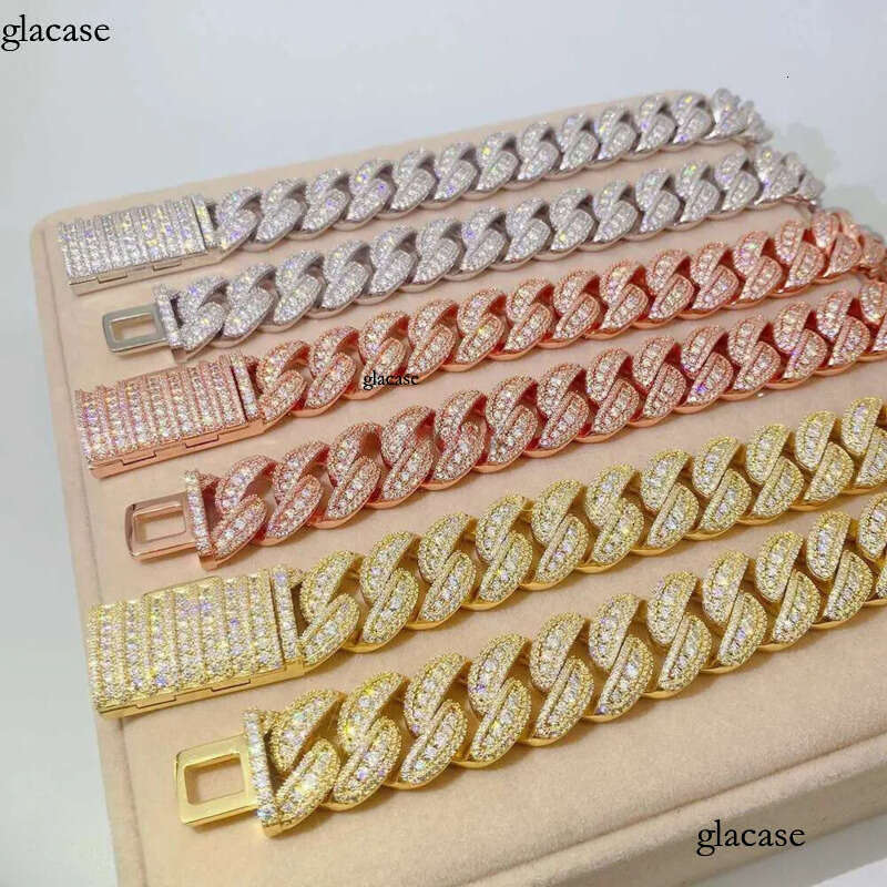 New Arrival Designer Bracelet 20mm Full Set Mosonite S Sier Cuban k Chain Trendy Brand Necklace Accessories for Men Women Hip Hop Pass Dia Tester Gift