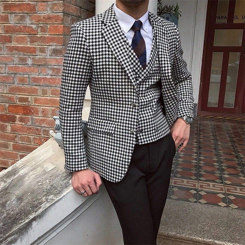 Men's Suits Blazers Men's Houndstooth Blazer and Houndstooth Vest are used for wedding suit official tweed tuxedo custom men's suit jac