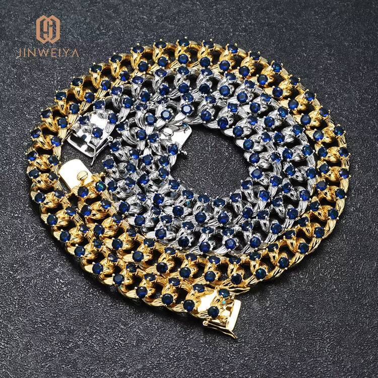 JWY 925 Sterling Silver D Color VVS1 Round White Moissanite Hip Hop Tennis Necklace Rhodium Plated Link Chain for Wedding or Gift