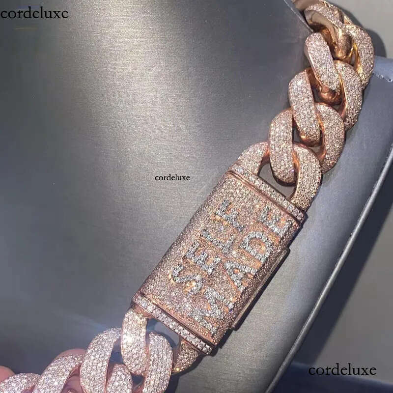 Custom VVS Moissanite Iced Out for Men Heavy Solid Sier Gold Plated Dia Rapper Necklace Cuban Link Chain 4e