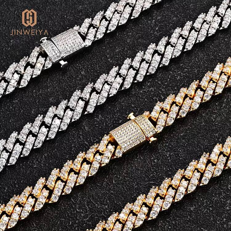 Mens New Design Miami Cuban Necklace 9MM Iced out Chain Gold Plated Hip Hop Necklaces with Moissanite Brass Link Chain for Gift