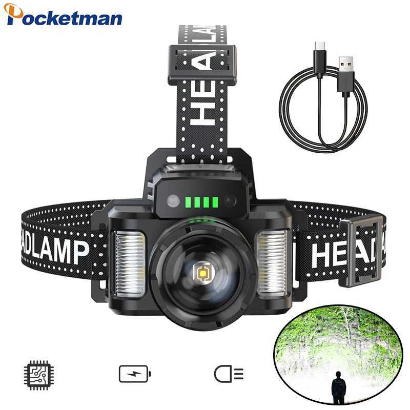 Most Powerful 30W LED Headlamp Intelligent Induction Headlight TypeC USB Rechargeable Head Lamp Waterproof Head Flashlight J250925