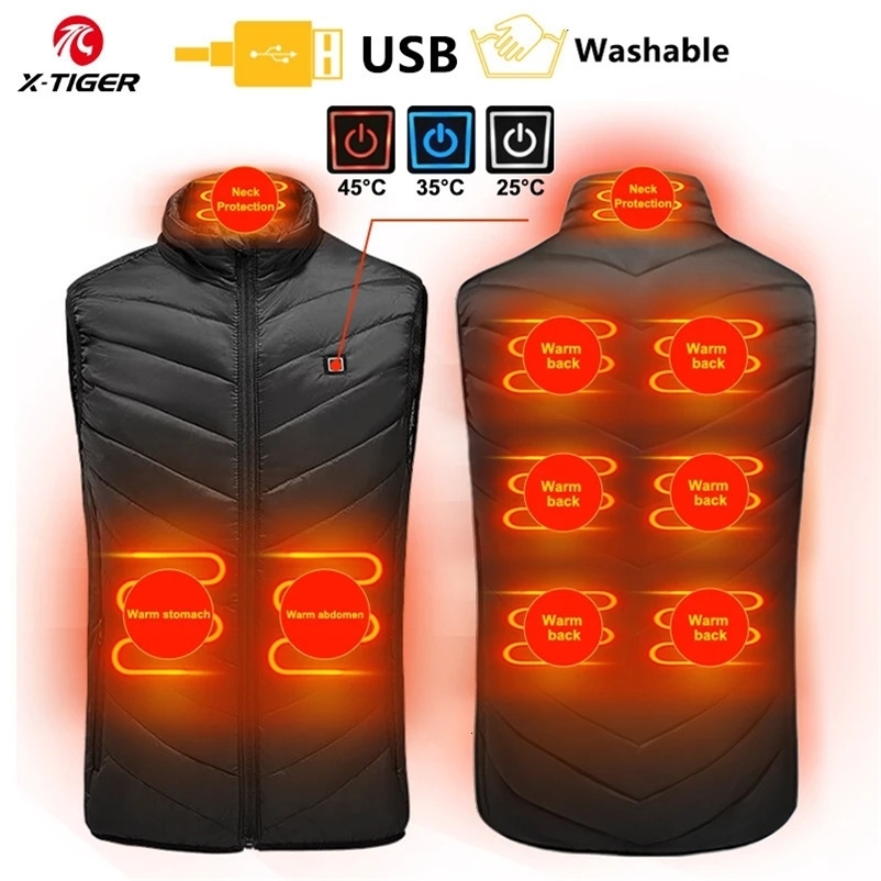 Men's Vests X-TIGER 9/2 Places Heated Jacket Men Women USB Electric Thermal Warm Hunting Coat Winter Outdoor Camping Hiking Heated Vest 231025