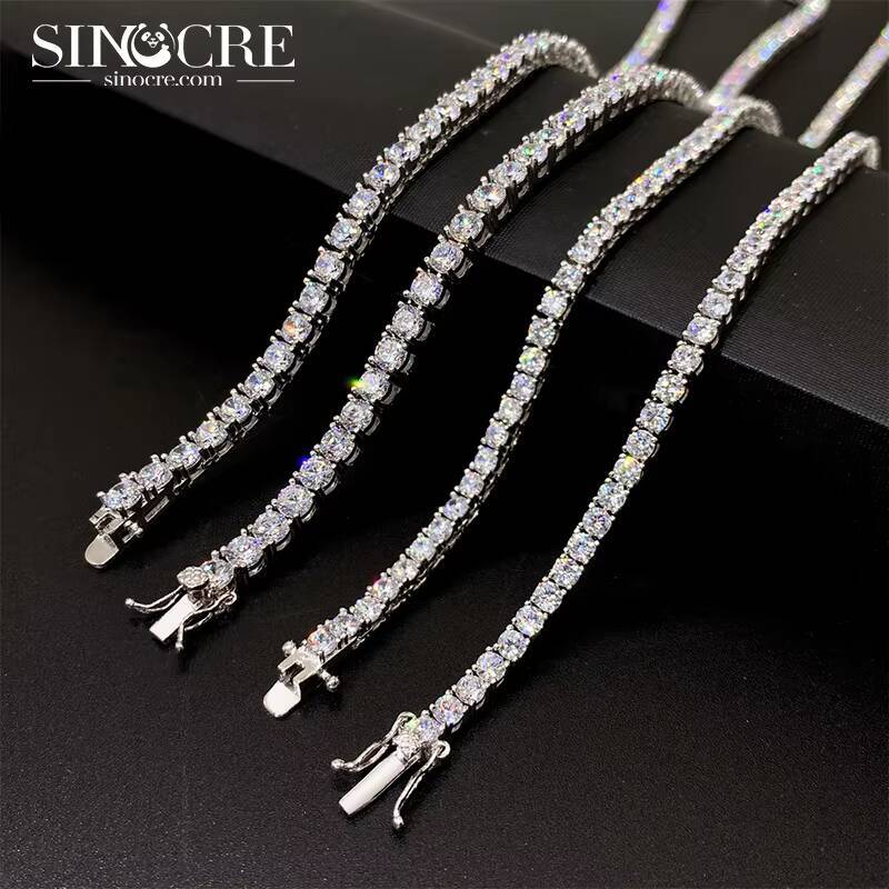 4Mm Moissanite 10K Tennis Necklace Distributor Sinocre Hiphop Silver Plated