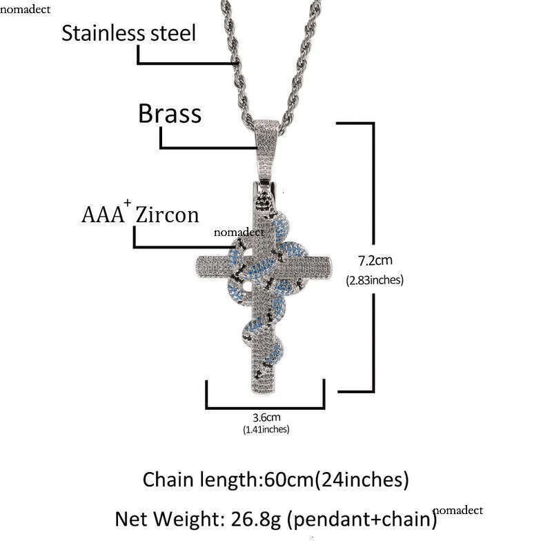 Iced Out Cross Necklaces Retro Snake Pendant Fashion Mens Hip Hop Necklace Jewelry f5