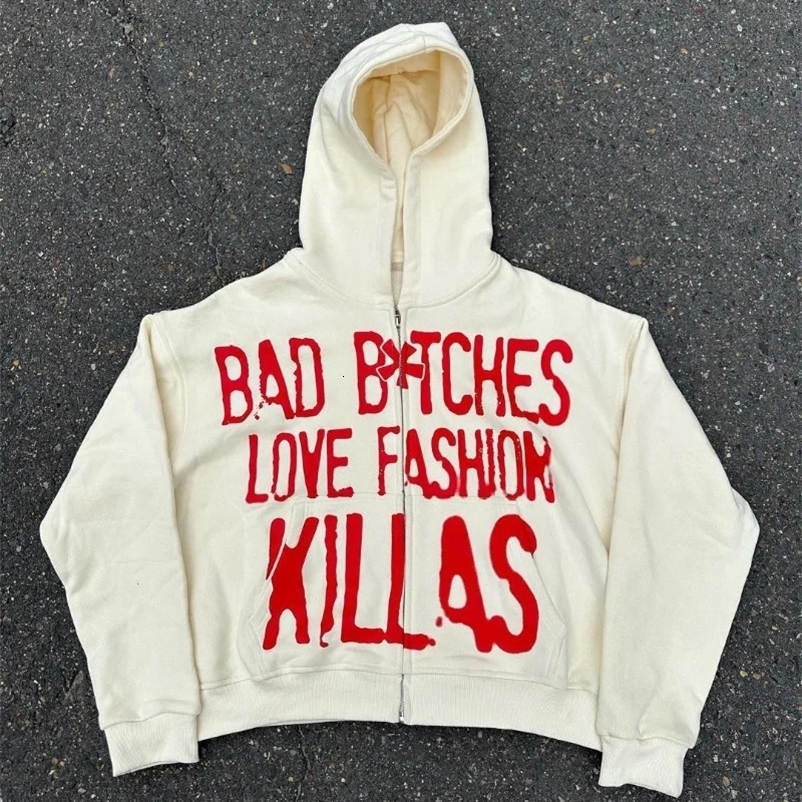 Harajuku letters simple classic printed zipper hoodies womens y2k high street hip-hop casual versatile baggy vintage sweatshirts 240809
