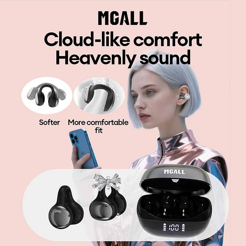 MGALL OWS Clip-On Wireless Bluetooth Earphones MG-C11 Hi-Fi Sound Quality Music Earbuds with Exquisite Diamond Ear Ornaments Fashion Headphones