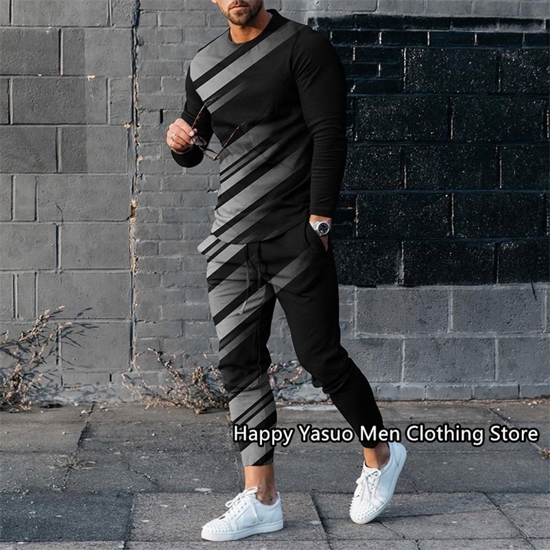 Men's Tracksuits Summer Men's Tracksuit 2 Piece Outfit of Sportswear Long Sleeve Streetwear Fashion T-shirt Set Vintage Pattern Men's C