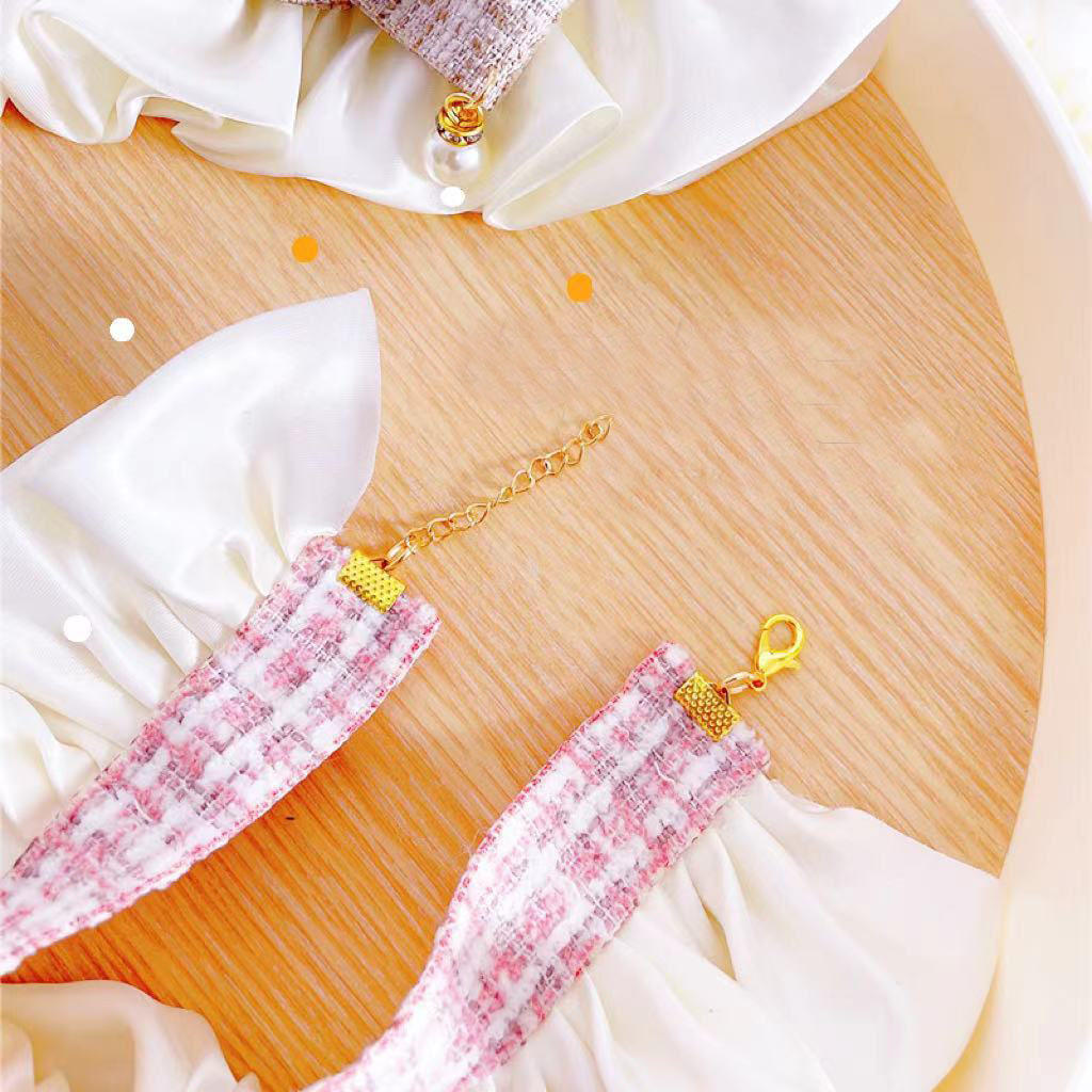 Luxury Cat Collars Elegant Cowbot Pet Woven Straw Cat Neckerchiefs for Daily Collocation Camellia for Photo