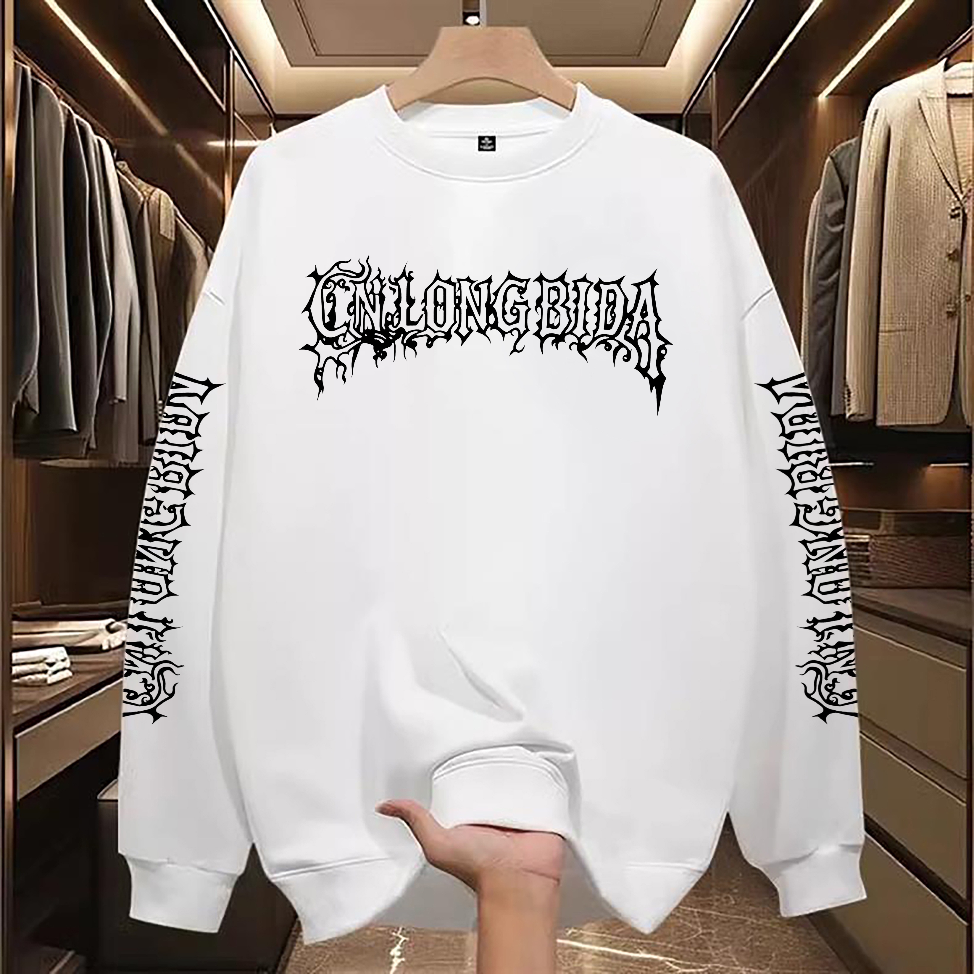 Graphic Letter Designer Print Luxury Sweatshirt Unisex Loose Fit Pullover for Men and Women Oversized Pullover with Front and Sleeve Print