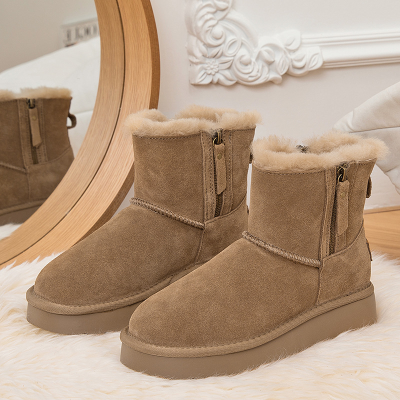 CE designer shoes Free shipping oxhide affordable luxury Winter anti slip snow boots with thick plush cotton shoes Delicate yellow plain