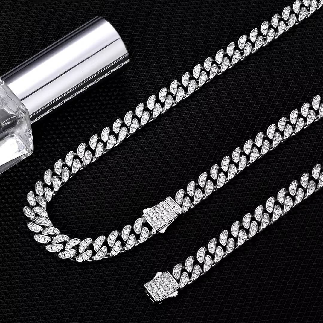 Luxury Full Iced Out Cuban Link Chain 8mm Silver 14K White Gold Plated 5A CZ Diamond Men Women RapperJewelry Hip Hop Necklace