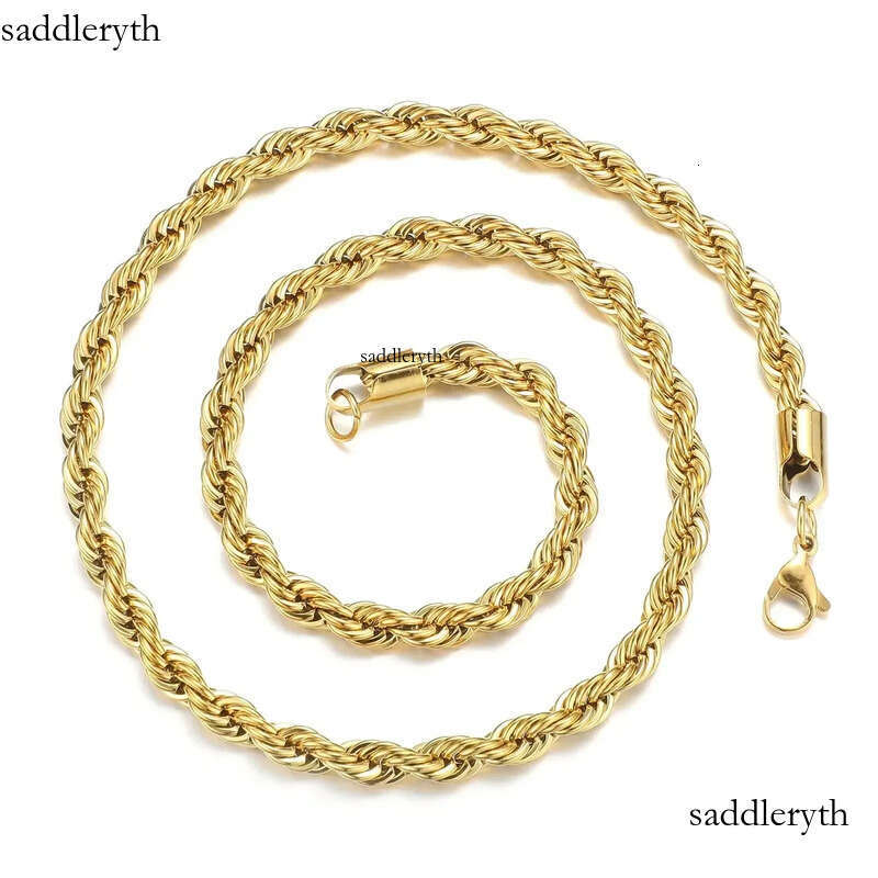2-6MM Gold Color Twisted Rope Chain Necklace Stainless Steel Never Fade Waterproof Choker For Men Women Fashion Jewelry 86 ae 76
