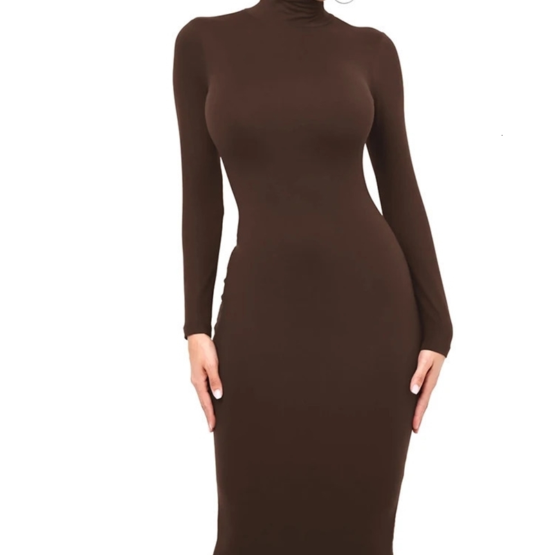 Winter Black Turtleneck Sexy Women Dress Autumn Long Sleeve Skinny Midi Boydcon Casual Blue Plush Knee-Length Party 250226