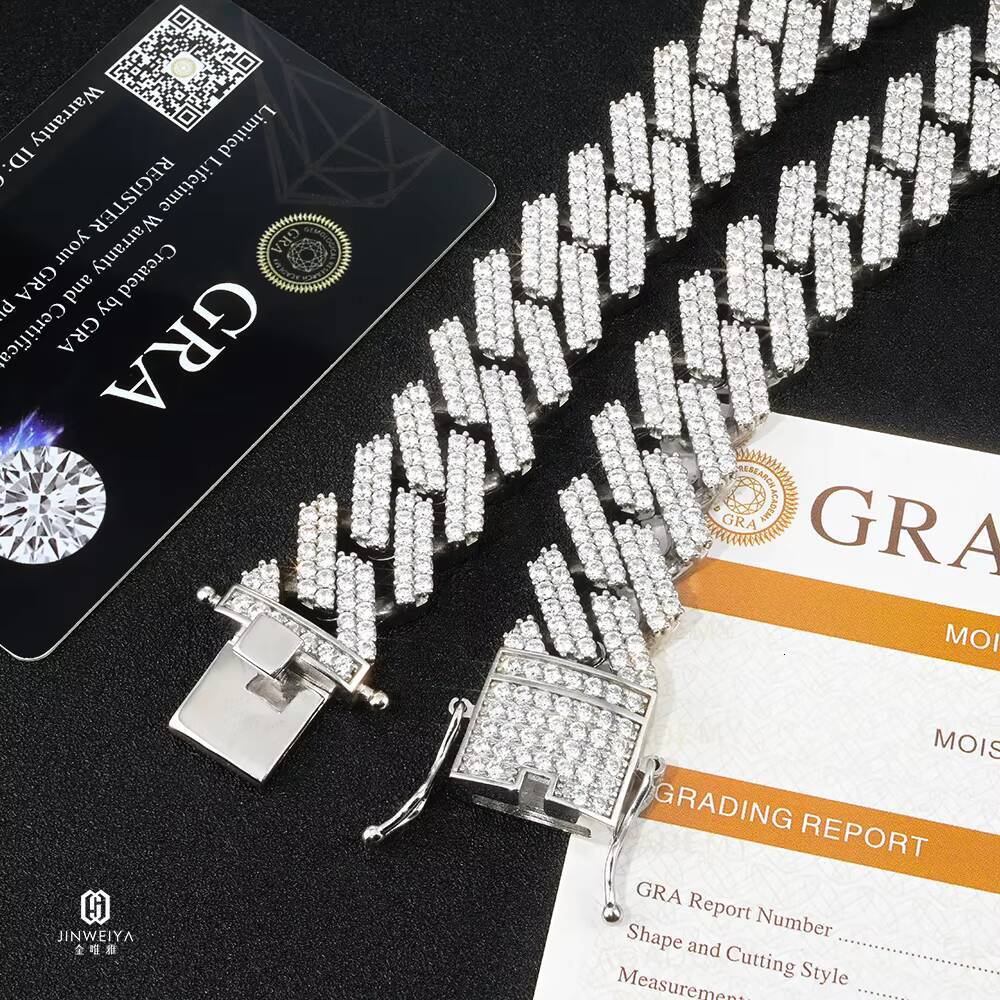 Hiphop Jewelry 14mm VVS Moissanite Diamond Bracelet S925 Sterling Silver Iced Out Miami Cuban Link Chain Necklace