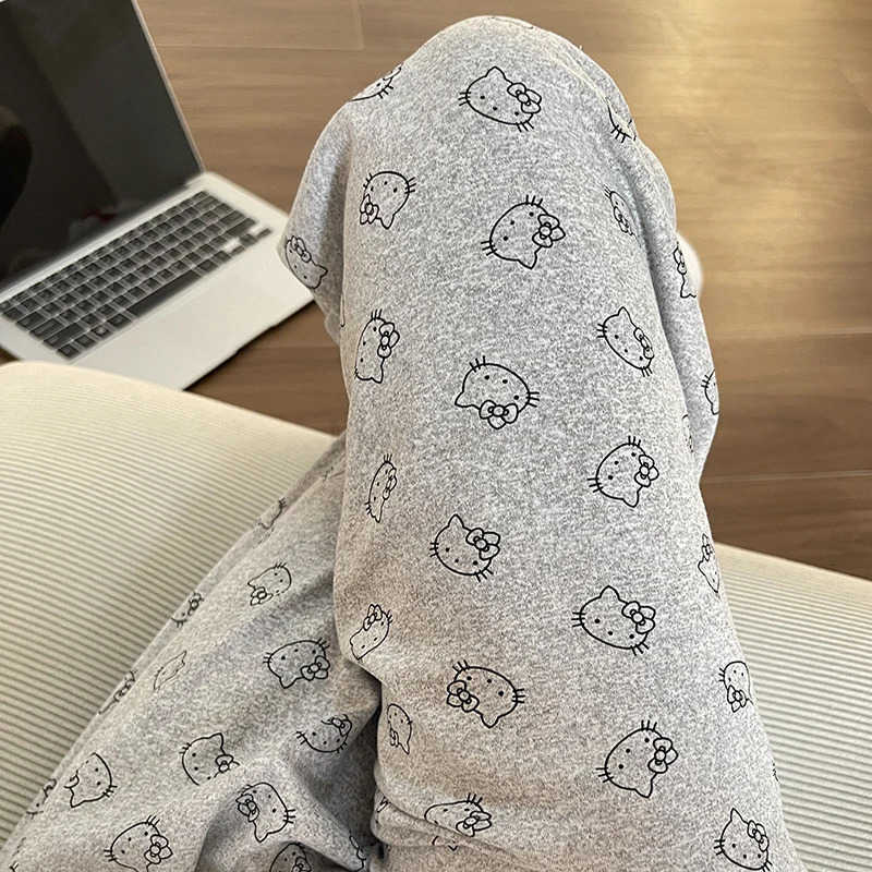 Sanrio Hello Kitty Pajama Pants WomenS Spring Summer Trousers Walk Pants Grey Cartoon Loose Home Pajamas Versatile Home Pants L250925