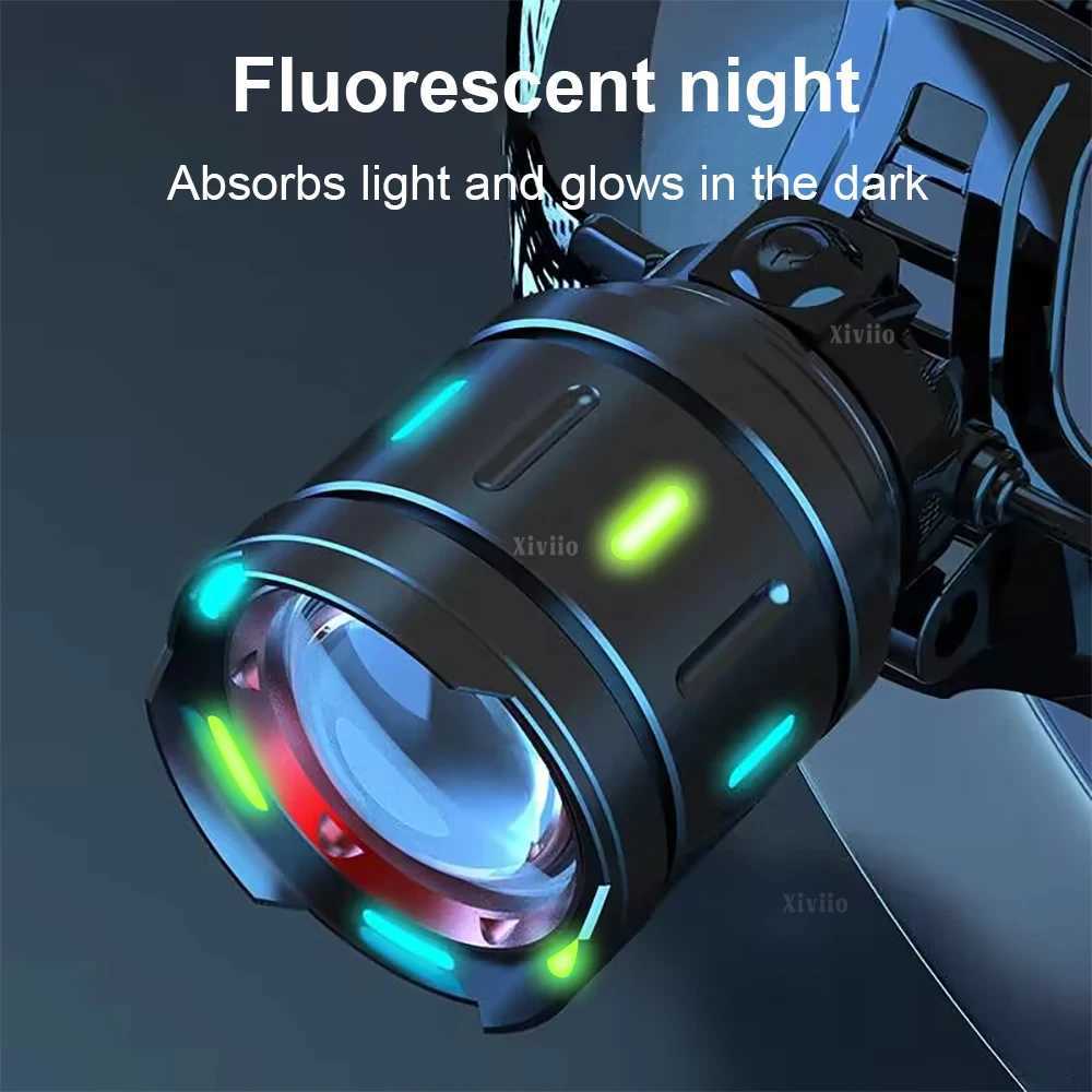 900000LM High Bright LED Headlamp Powerful Head Flashlight Rechargeable Headlight Outdoor Zoomable Head Lamp for Fishing Camping J250925