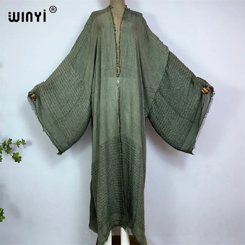 WINYI High Quality Comfortable Womens Soft Open Loose Dress Party Bohemian Maxi Beach Holiday Swimming Cover African Kimono 250118