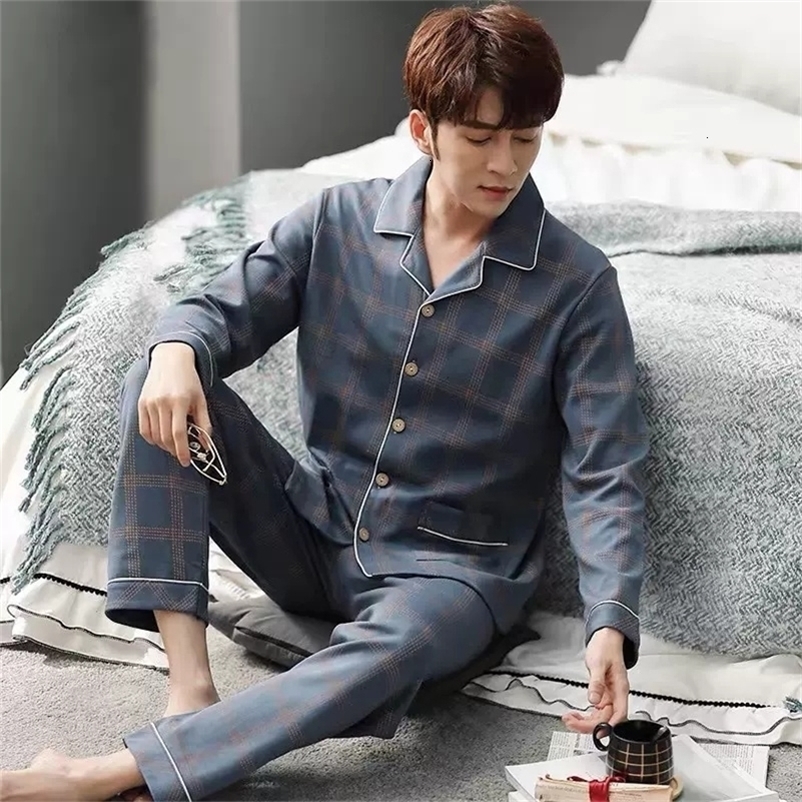 Men's Sleepwear Autumn Men Pajamas Set Casual Sleepwear For Man Shirt Full Sleeve Pyjama Men's Fashion Soft Homewear Clothes Plus Size 23031