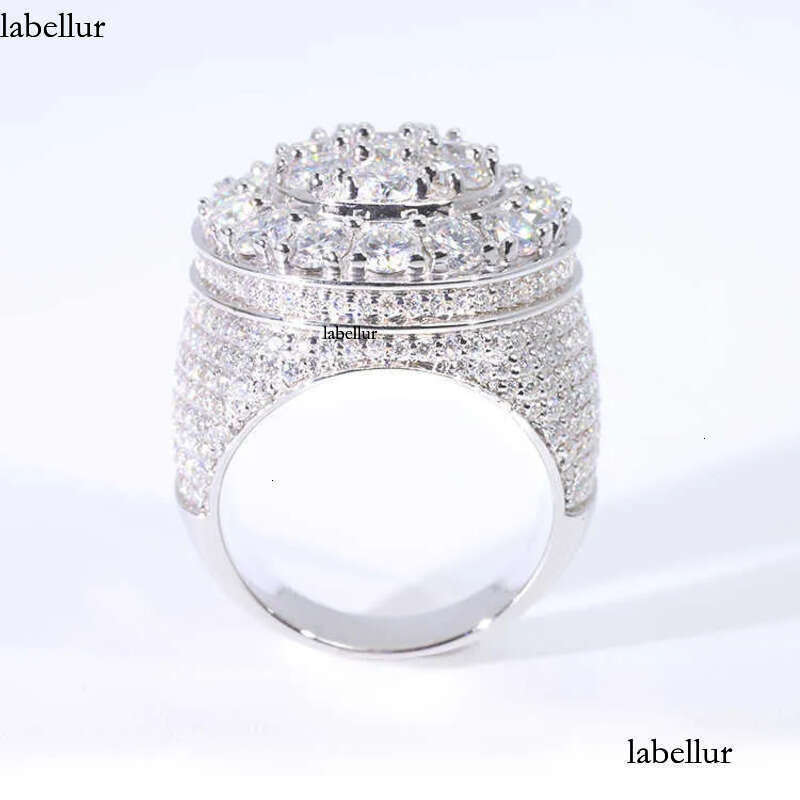 Hip Hop Style Iced Out Round Brilliant Cut VVS Moissanite Gold Plated Sterling Sier Ring For Men e9