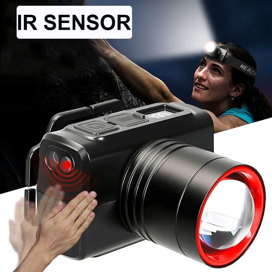 2pcs Rechargeable Headlamp Super Bright LED HeadMounted Light with Motion Sensor Builtin 800mah Lithium Battery for Camping J250925