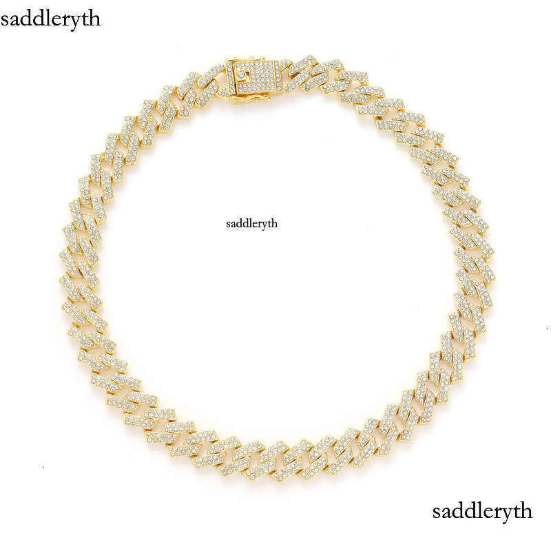 15mm alloy full dia Cuban chain mens double row quadrilateral hip-hop necklace accessory