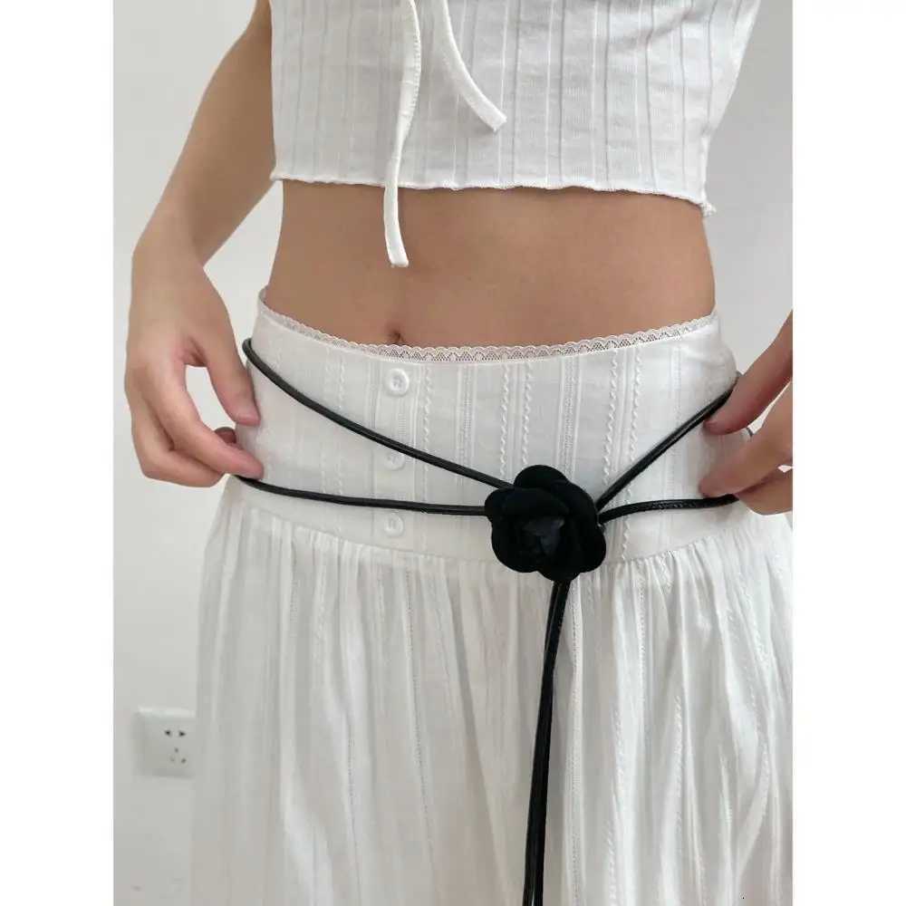 Fashion Flower Round Leather Thin Belt Women Fashion Decorative Knotted Waist Rope Bohemian Retro Knotted Waist Rope Thin Waist Chain D250925
