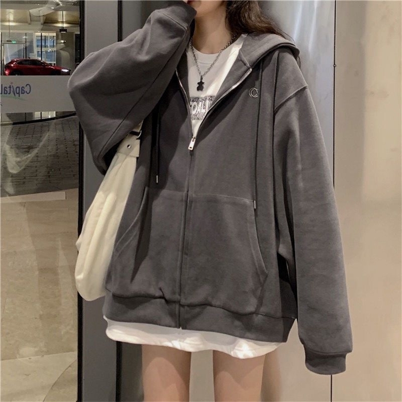 Women's Hoodies Sweatshirts Women Casual Zip Up Oversized Hoodie Sweatshirt Female Streetwear Hooded Pocket Zipper Harajuku Sweat Shirt Y2k Top C